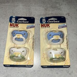 2 Sets Of 2 Gerber NUK Orthodonic Pacifier Size 1  0-6 Months Silicone Blue